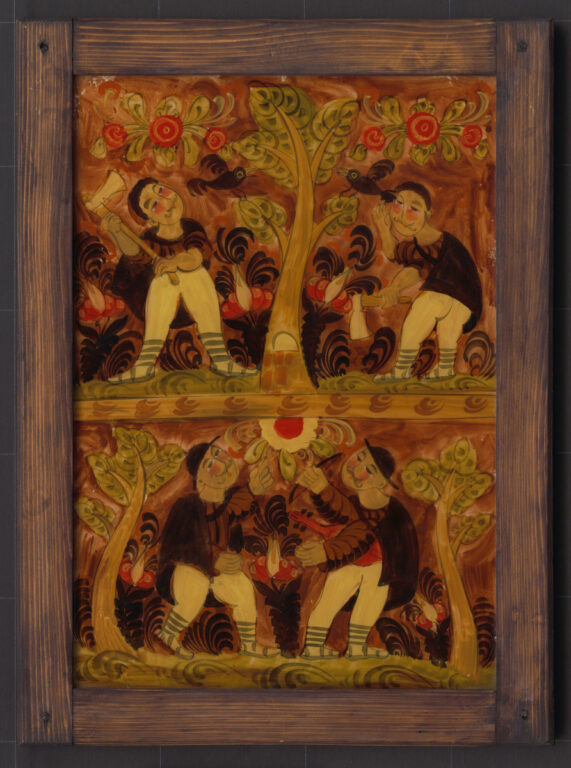 Išli hudci horou,maľba na sklo