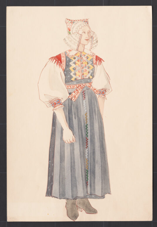 Kresba – žena v letnom sviatočnom odeve