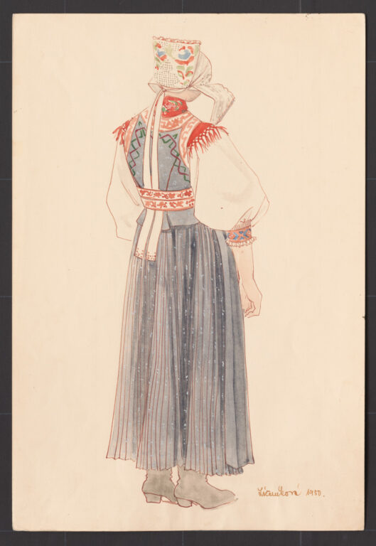 Kresba – žena v letnom sviatočnom odeve