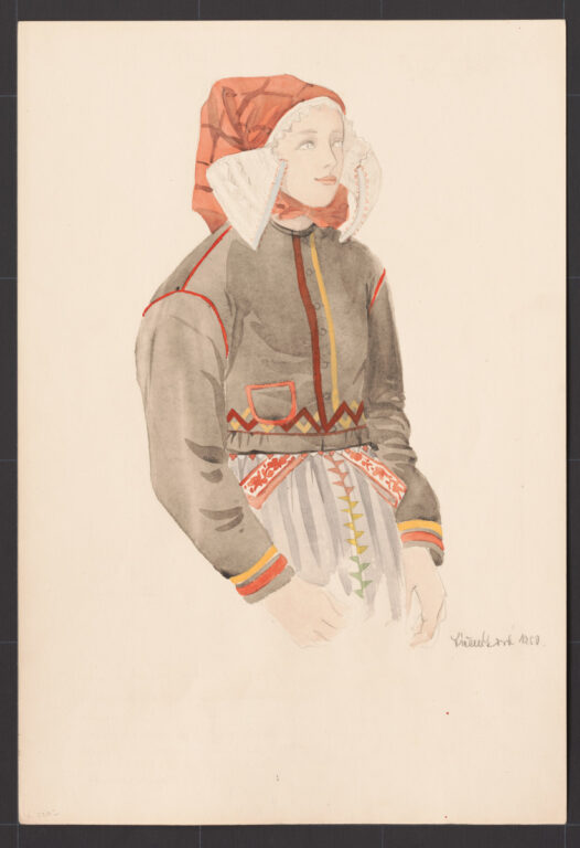 Kresba – žena vo sviatočnom zimnom odeve