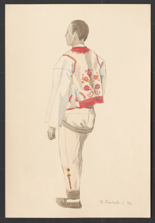 Kresba – mužský odev s kožúškom