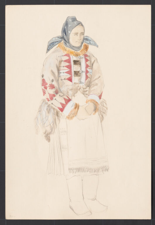 Kresba – žena v kožuchu