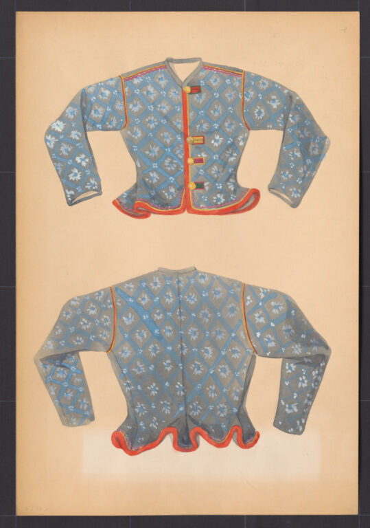 Kresba – kabátik ženský z modrotlače