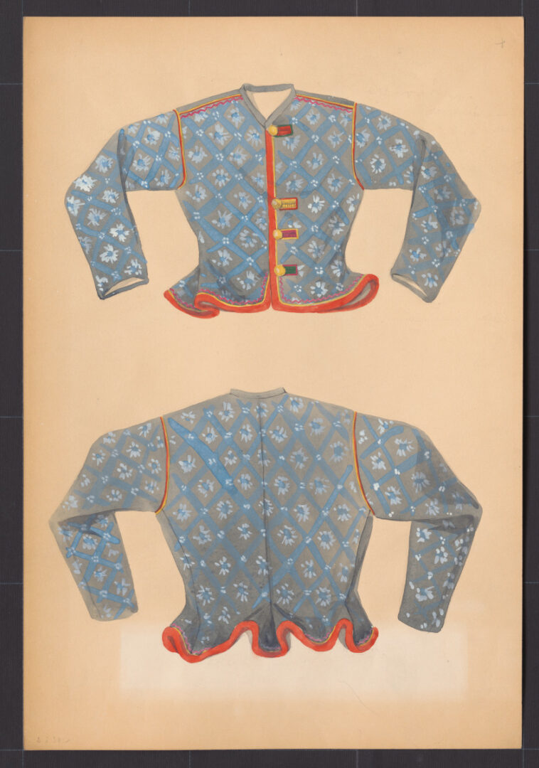 Kresba – kabátik ženský z modrotlače