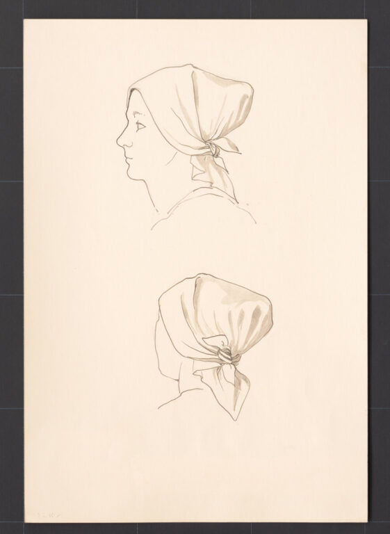 Kresba – šatka – spôsob viazania na hlave