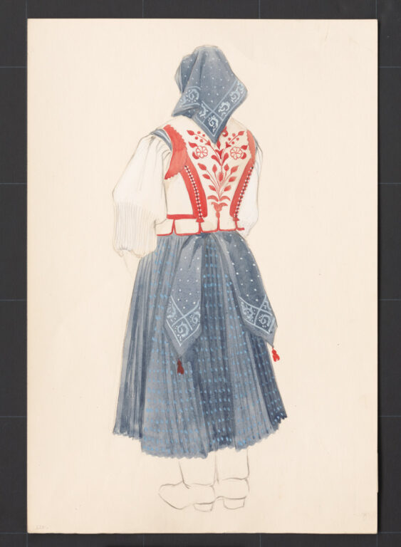 Kresba – žena v sviatočnom odeve