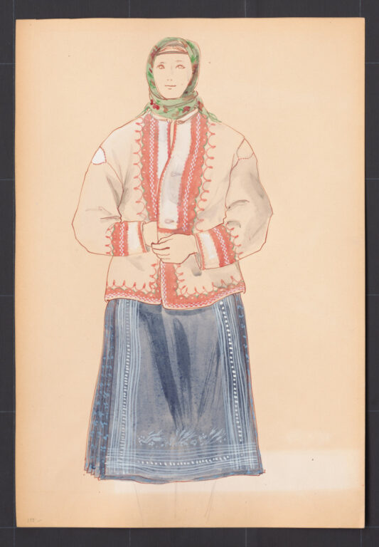 Kresba – žena v zimnom odeve s kožuchom