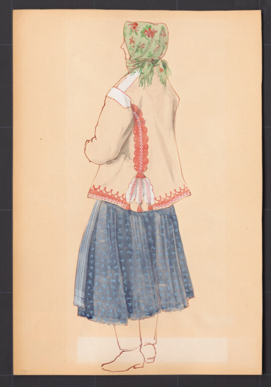 Kresba – žena v zimnom odeve s kožuchom