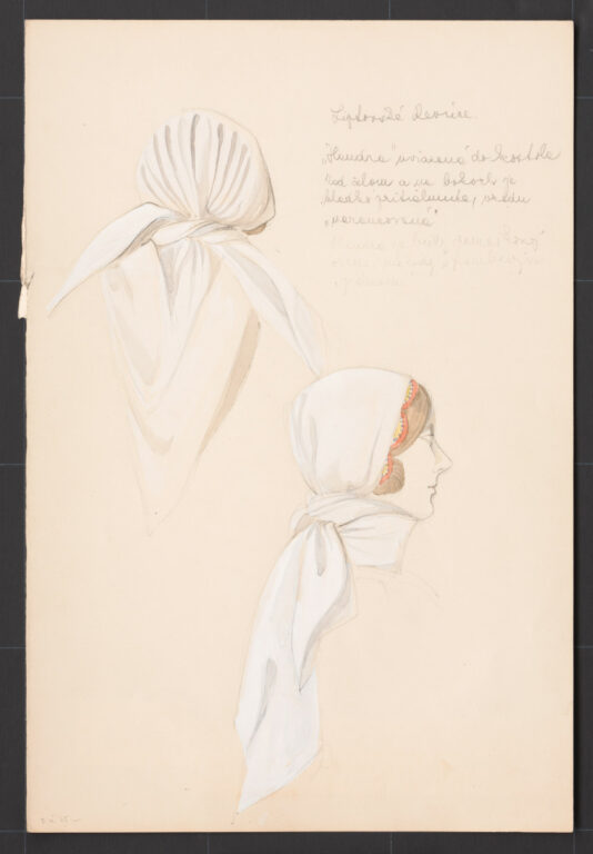 Kresba – viazanie bielej šatky do kostola