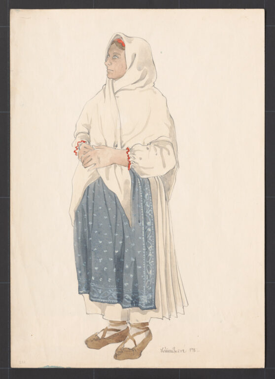 Kresba – žena vo veľkej šatke