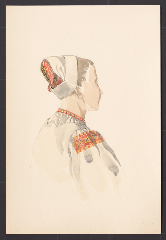 Kresba – žena s dlhou šatkou