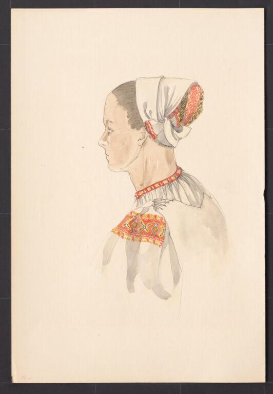 Kresba – žena s dlhou šatkou