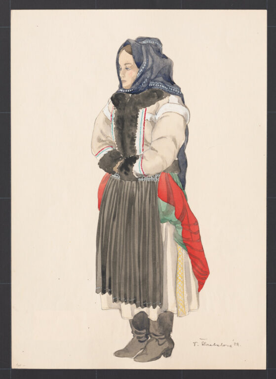 Kresba – odev ženský sviatočný zimný