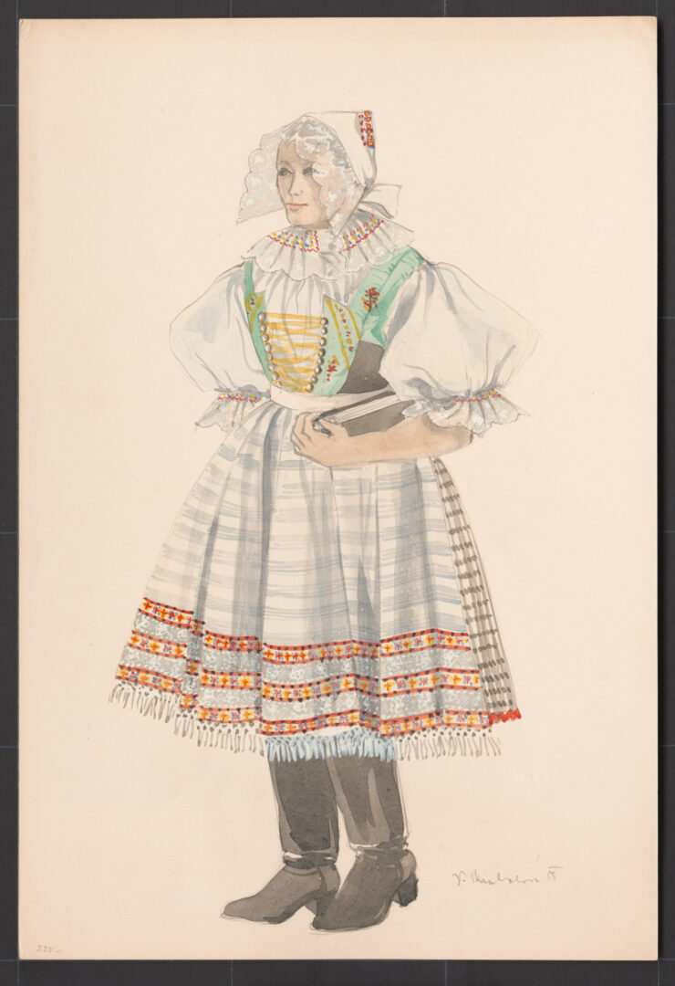 Kresba – odev mladej ženy – sviatočný