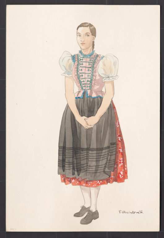 Kresba – dievča v odeve na nedeľné popoludnie