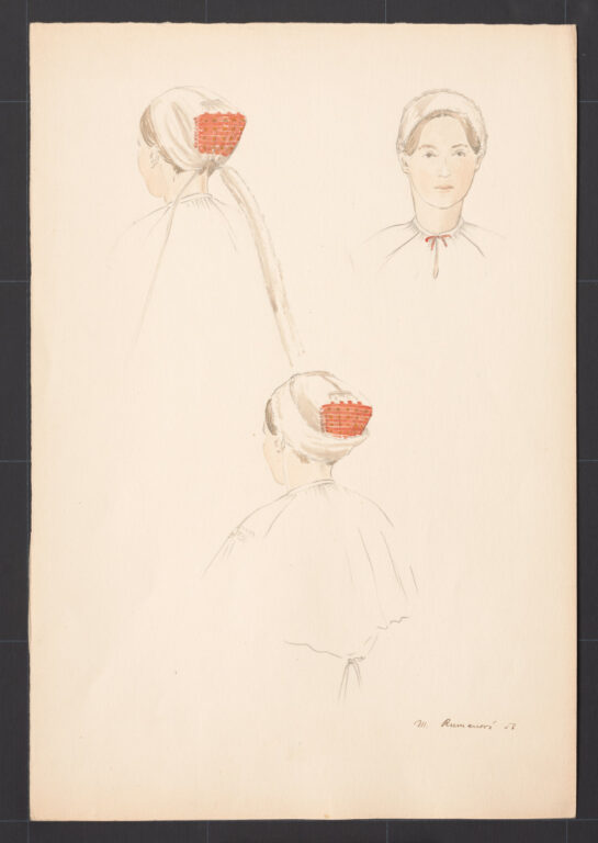 Kresba – čepiec ženský – úprava na hlave