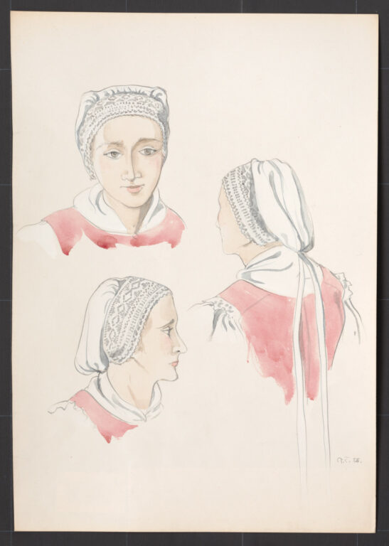 Kresba – čepiec ženský – úprava na hlave