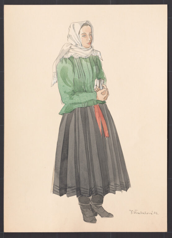 Kresba – odev ženský sviatočný – zimný