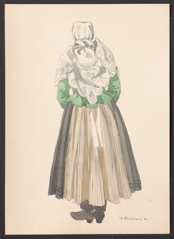 Kresba – odev ženský sviatočný – zimný