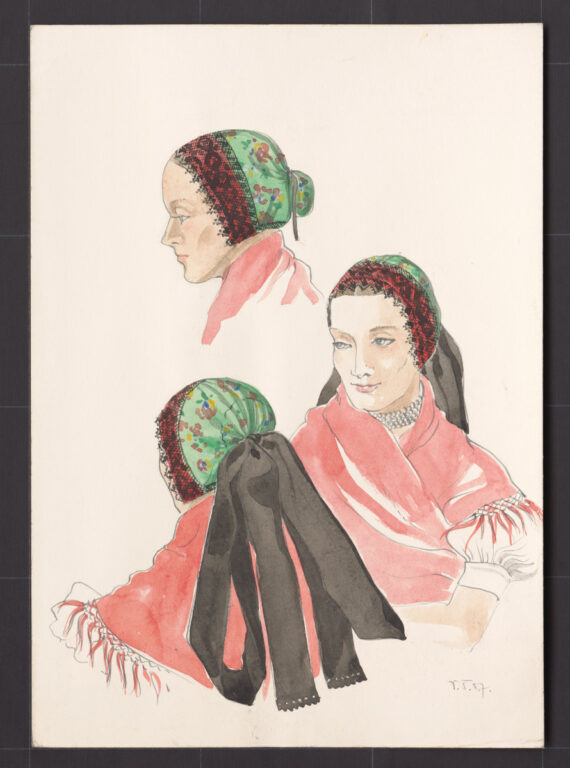 Kresba – čepiec sviatočný – úprava na hlave