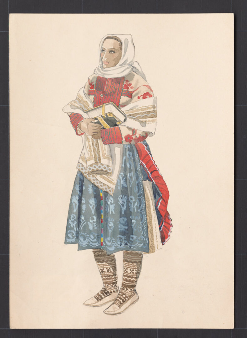 Kresba – sviatočný odev staršej ženy