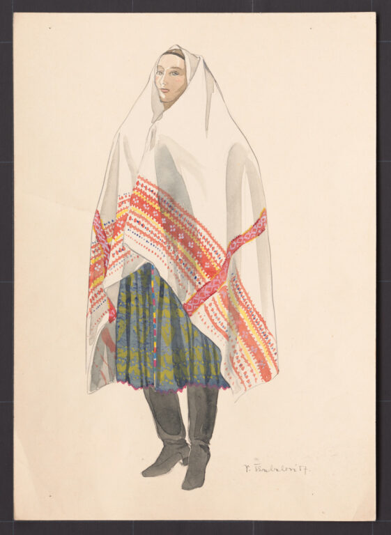 Kresba – žena vo sviatočnom odeve