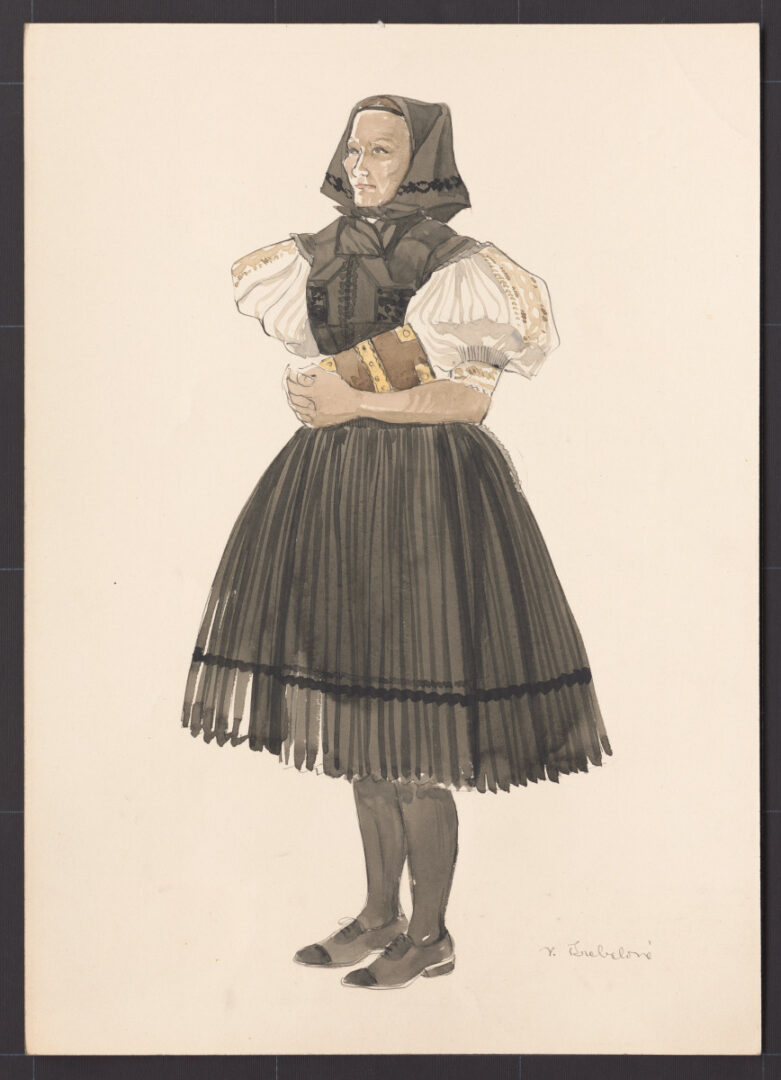 Kresba – sviatočný odev staršej ženy