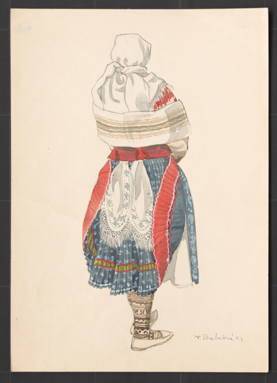 Kresba – žena v kožuchu