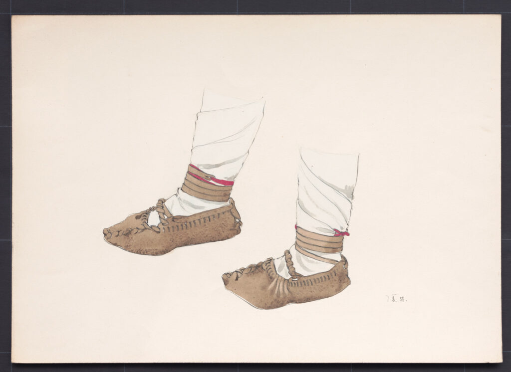 Kresba – krpce ženské – spôsob obutia