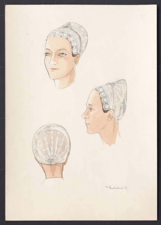 Kresba – čepiec ženský – úprava na hlave