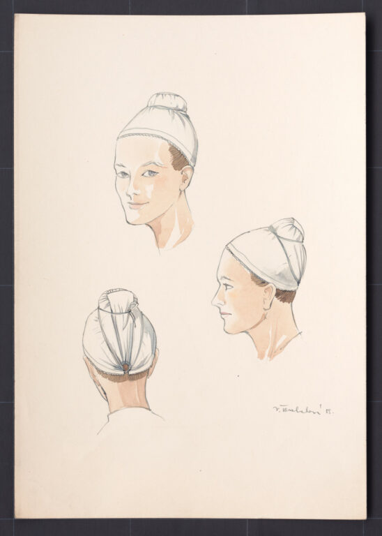 Kresba – čepiec ženský spodný – úprava na hlave