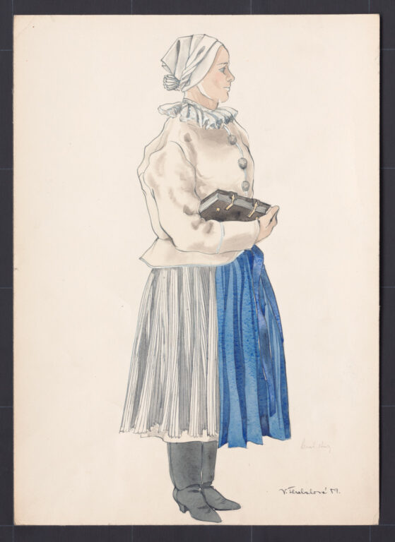 Kresba – žena vo sviatočnom odeve