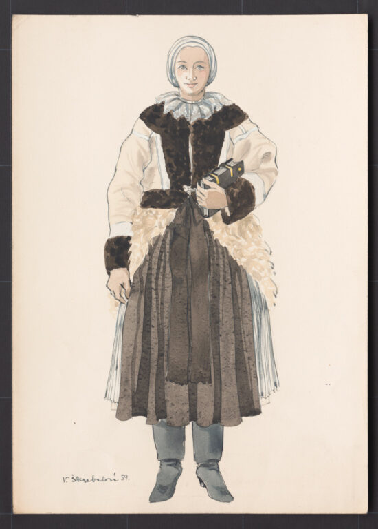 Kresba – žena v kožuchu