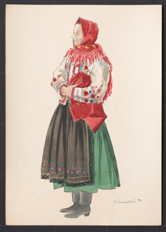 Kresba – žena v kožuchu