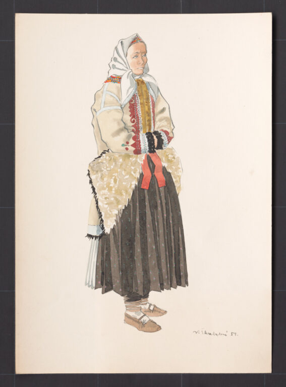 Kresba – žena v kožuchu