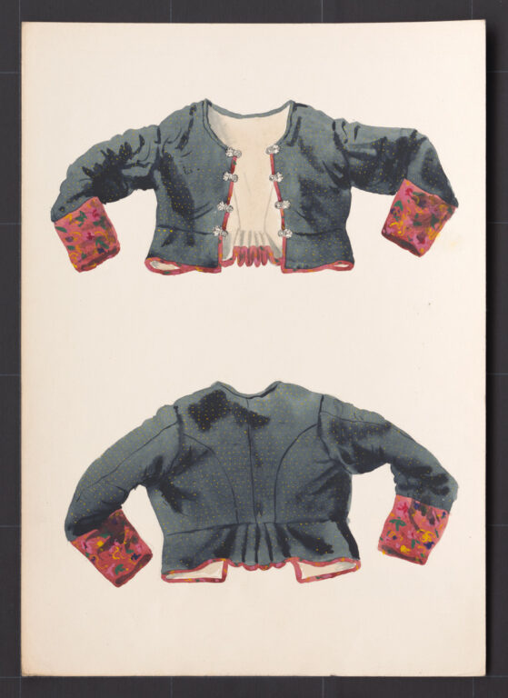 Kresba – kabátik ženský z modrotlače