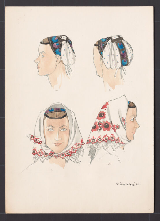 Kresba – čepiec a šatka – úprava na hlave