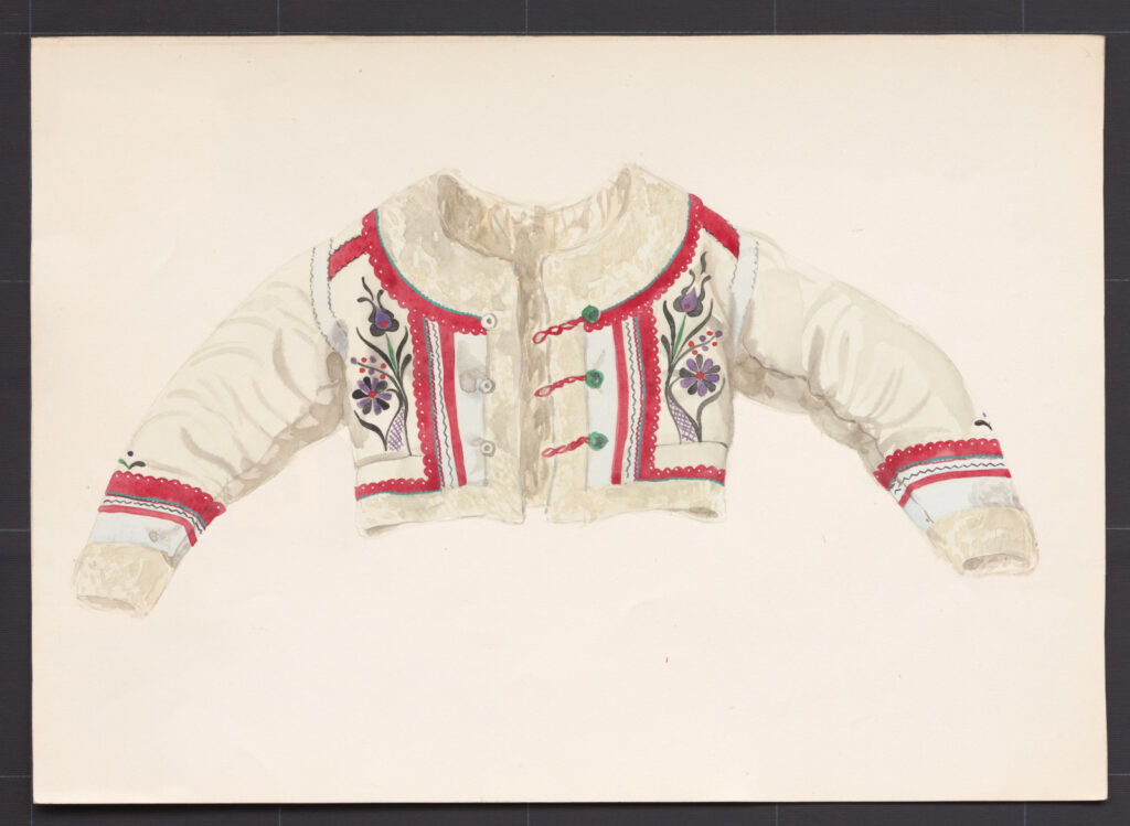 Kresba – kožuch ženský vyšívaný