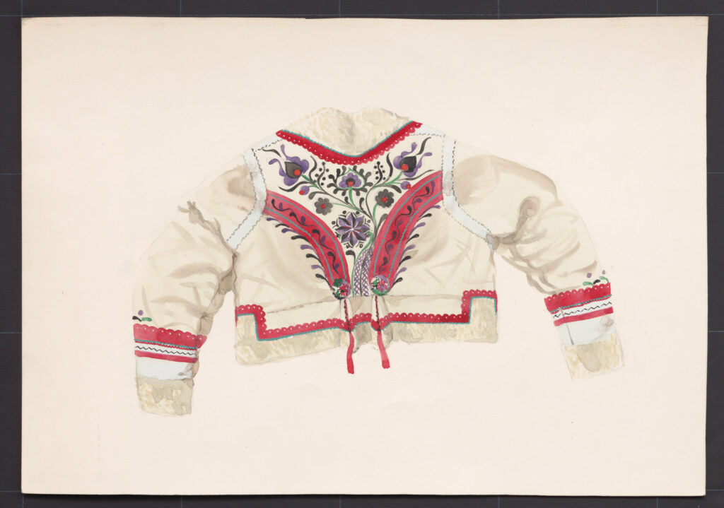 Kresba – kožuch ženský vyšívany