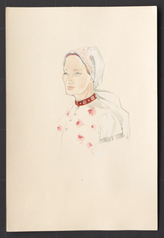 Kresba – úprava hlavy  s dlhou šatkou