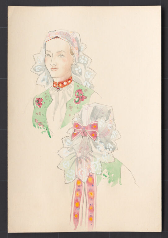 Kresba – úprava tylovej šatky na hlave