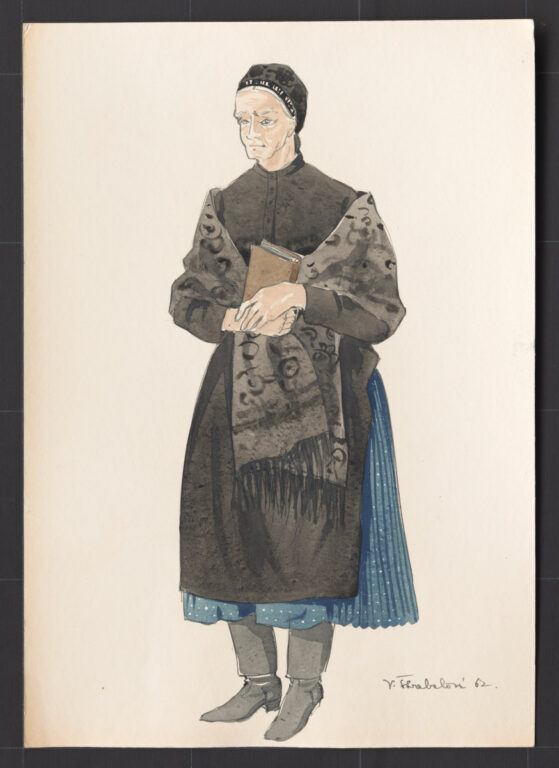 Kresba – odev ženský sviatočný pre staršiu ženu