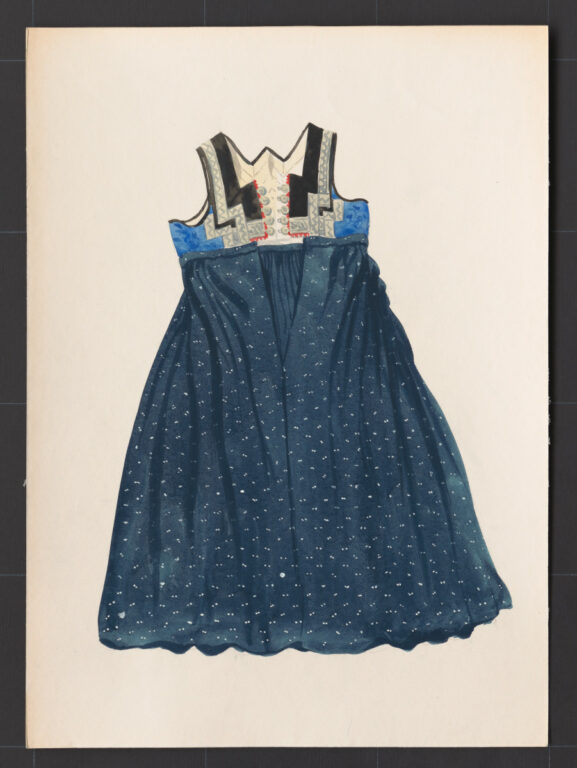 Kresba – sukňa so živôtikom modrotlačová