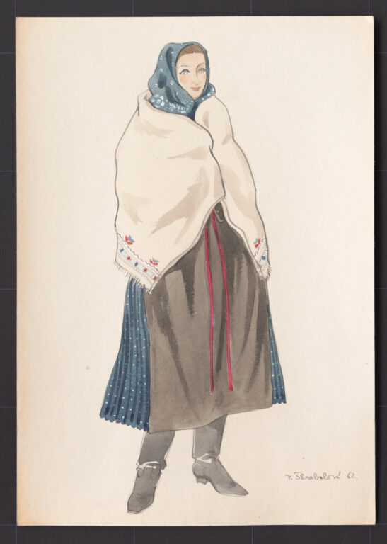 Kresba – žena s plachtou