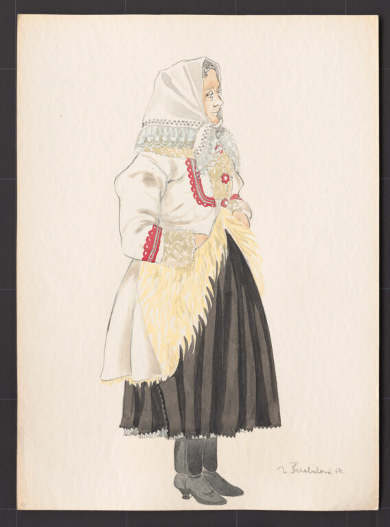 Kresba – žena v kožuchu