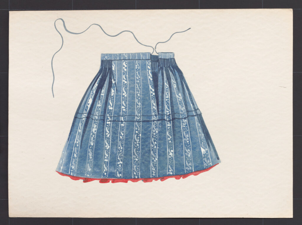Kresba – sukňa modrotlačová