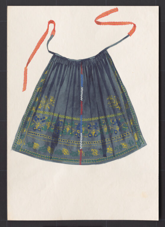 Kresba – zástera modrotlačová ženská sviatočná