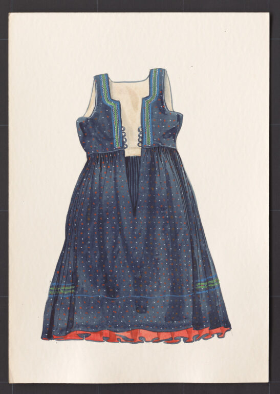 Kresba – sukňa so živôtikom modrotlačová