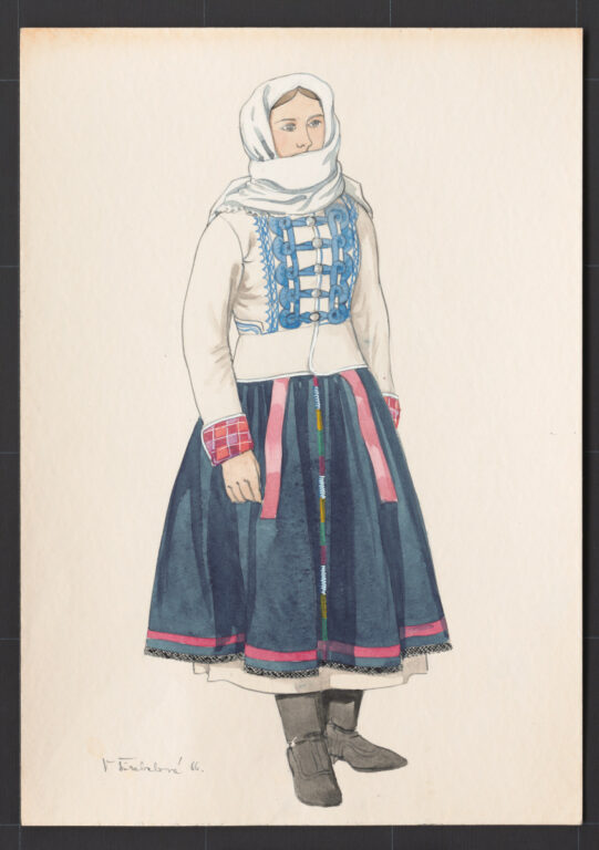 Kresba – žena v súkennom kabátiku