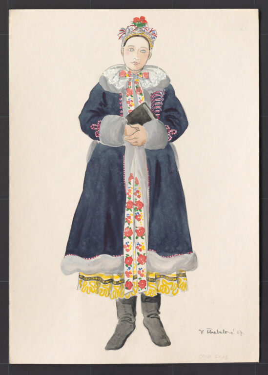 Kresba – odev mladuchy na sobáš v zime